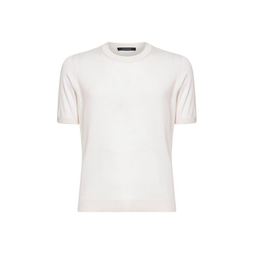 Tagliatore Men White Silk Knit Crewneck T-Shirt